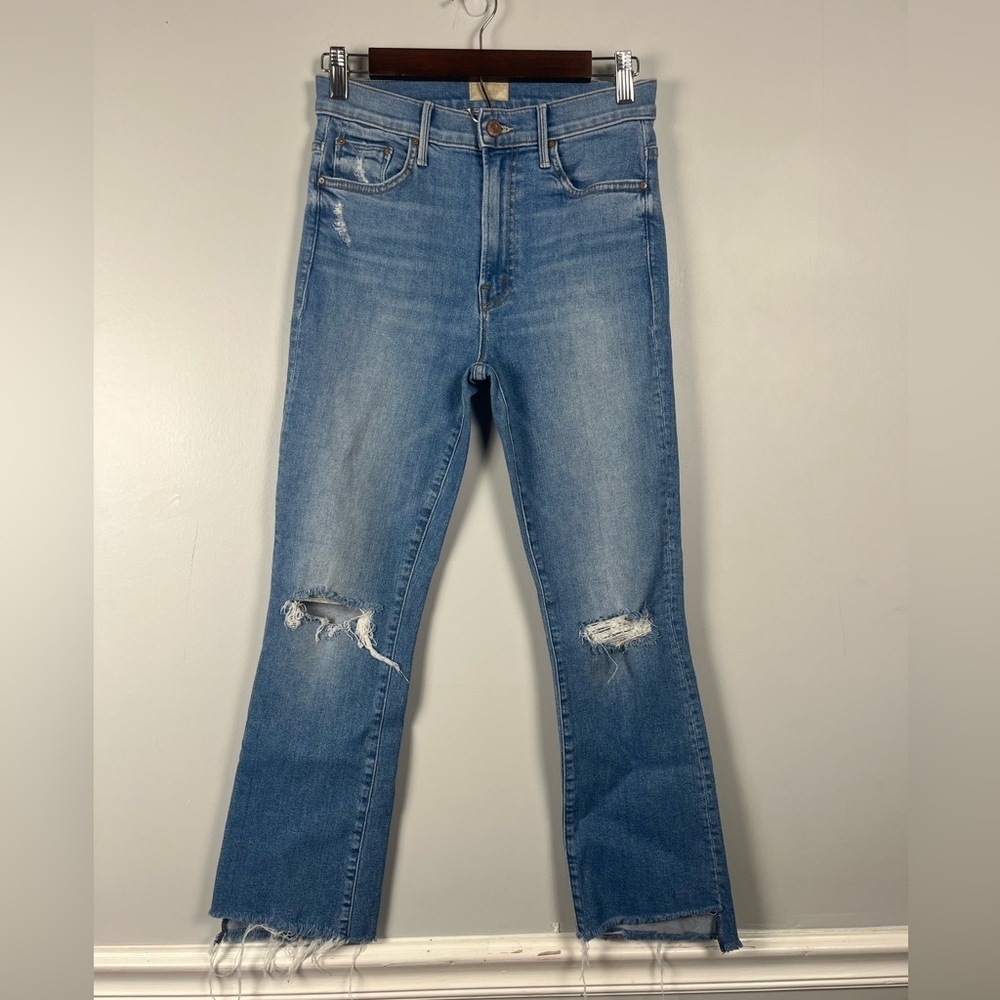 Mother Insider Crop Jeans step fray 27 Blue Thrilling Shots Step Fray Distressed